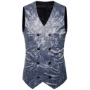 Street Look Vest Paisley Pattern V-Neck Sleeveless Slim Double Breasted Vest for Men