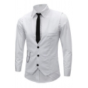 Leisure Suit Vest Pure Color V-Neck Sleeveless Pocket Detail Slim Fitted Suit Vest for Men