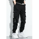 Sporty Mens Cargo Pants Plain Flap Pocket Drawcord Relaxed Cargo Pants
