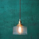 Industrial Style Drum Shade Pendant Light Glass 1 Light Hanging Lamp