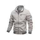 Pop Guy's Jacket Contrast Trim Elastic Cuffs Pocket Designed Stand Collar Relaxed Zip-up Jacket