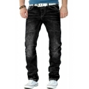 Basic Jeans Plain Color Full Length Zip Closure Pocket Detail Regular Fitted Jeans for Men
