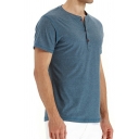 Sportive T-Shirt Whole Colored Short-sleeved Henley Neck Regular T-Shirt for Guys
