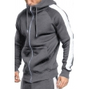 Trendy Contrast Color Co-ords Drawstring Long-Sleeved Zip Closure Design Hooded Slim Fitted Jogger Two Piece Set for Men
