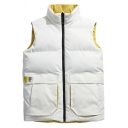 Leisure Mens Vest Solid Color Zip Closure Stand Collar Pockets Detail Fitted Vest