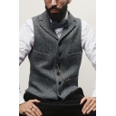 Edgy Suit Vest Pure Color Sleeveless Notched Collar Regular Fitted Button Closure Suit Vest for Guys