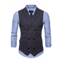 Men's Popular Suit Vest Plaid Pattern Lapel Collar Sleeveless Front Pocket Slim Fitted Suit Vest