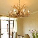 6-Light Antlers Farmhouse Chandelier Rustic Style Candle Shape Antique Style for Restaurant