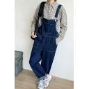 Chic Men's Overalls Solid Color Contrast stitching Straight-Leg Regular Fit Overalls