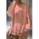 Daily Mens Sweatshirt Pure Color Crew Neck Long Sleeve Rib Cuffs Loose Fitted Sweatshirt