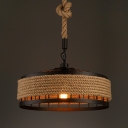 Industrial Circle Pendant Light Natural Rope 1 Light Hanging Lamp in Black