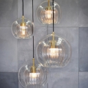 2 Tiers Glass Pendant Light Clear Hollow Globe for Dinning Room Stairs