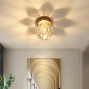 1 Head Crystal Mini Flush-mount Lamp Traditional Style Brass Corridor Ceiling Light