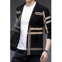 Men Fashion Cardigan Stripe Pattern Button Closure Long-sleeved Pocket Fitted Cardigan