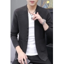 Street Look Mens Knit Cardigan Pure Color Single Breasted V-Neck Long-Sleeved Single Breasted Fitted Cardigan