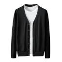 Simple Cardigan Pure Color V Neck Slimming Long-Sleeved Button Fly Cardigan for Men
