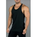 Edgy Pure Color Tank Top Round Neck Sleeveless Regular Fitted Cotton Vest Top for Guys