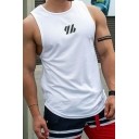 Trendy Mens Tank Top Logo Pattern Sleeveless Round Neck Quick-Dry Regular Fitted Tank Top