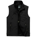 Trendy Mens Vest Plain Zip Closure Stand Collar Sleeveless Pocket Detail Regular Fitted Vest
