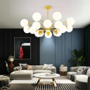 Globe Chandelier Lamp Contemporary White Glass Living Room Hanging Pendant Light