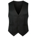 Guys Modern Suit Vest Plain Button Fly V-Neck Pocket Designed Slimming Suit Vest