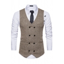 Men Stylish Suit Vest Solid Color Sleeveless Slim Fitted V-Neck Suit Vest