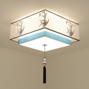 Traditional Style Blue Flush Mount Ceiling Light Vintage 9.5 Inchs Height with Tassel Knot Living Room