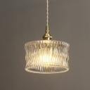 Industrial Style Drum Pendant Light Glass 1 Light Hanging Lamp in Clear