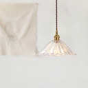 Cone Pendant Lighting Postmodern Ribbed Glass 1 Light Brass Suspension Lamp for Bedside