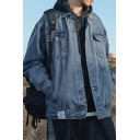 Plain Mens Stylish Jacket Button Fly Turn Down Collar Flap Pocket Long Sleeve Relaxed Fit Denim Jacket