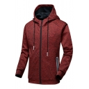 Edgy Coat Pure Color Drawstring Long Sleeves Regular Fitted Zip Fly Hooded Coat for Men