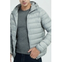 Cool Coat Plain Long-sleeved Stand Collar Relaxed Fitted Zipper Hooded Coat for Guys