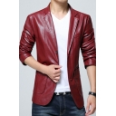 Guys Freestyle Jacket Pure Color Long Sleeve Double Button Collar Slimming PU Jacket