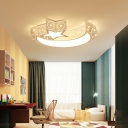 White Quique Designer Thin Kids Room Ceiling Light with Moon and Star Shade in 3 Colors Light