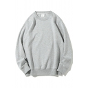 Mens Fashionable Sweatshirts Pure Color Long-Sleeved Crew Neck Rib Cuffs Regular Fitted Sweatshirts