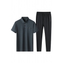 Guys Fashionable Set Solid Pocket Short sleeves Polo Shirt Drawcord Waist Pants Regular Set