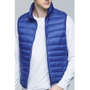 Trendy Vest Solid Color Zip Closure Stand Collar Sleeveless Regular Fitted Vest for Men