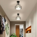 Diamond Corridor Flush Mount Ceiling Light Nordic Iron 1 Head Semi Flush Light with Fabric Shade Inside