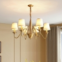 Gold 6 Lights Chandelier Beige Fabric Shade Farmhouse Pendant Lighting Fixtures for Living Room