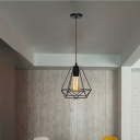 Industrial Retro Wired Caged Shade Pendant Light Metal 1 Light Hanging Lamp in Black for Dinning room