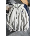 Boyish Hoodie Astronaut Pattern Long Sleeve Pocket Decorated Drawstring Relaxed Fit Hoodie for Guys