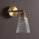Contemporary Style Cylinder Wall Sconce Light Metal Glass Wall Mount Lamp in Brass for Bedside Corridor