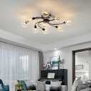 Contemporary 6/8 Lights Spiral Metal Lamp Arm Glass Globe Ceiling Light Decoration Semi Flush-mount Lamp for Living Room