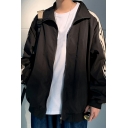 Mens Urban Jacket Button Embellished Design Stand Collar Zipper Placket Pockets Detail Relaxed Coat