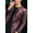 Modern Guys Leather Jacket Whole Colored Double Button Pocket Long-sleeved Slim Fit Leather Jacket