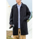 Mens Stylish Coat Solid Turn-down Collar Regular Long Sleeve Button Down Trench Coat
