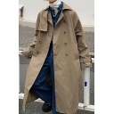 Boys Cozy Trench Coat Plain Long Sleeve Lapel Collar Baggy Knee Length Double-Breasted Trench Coat