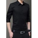 Fashionable Mens Shirt Solid Turn-down Collar Slim Long-Sleeved Button Closure Shirt