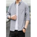 Men's Fancy Shirt Solid Color Button Down Collar Long-sleeved Pocket Detailed Shirt