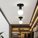 Black 1 Light Semi Flush Mount Retro Industrial Metal Orb Ceiling Light for Foyer